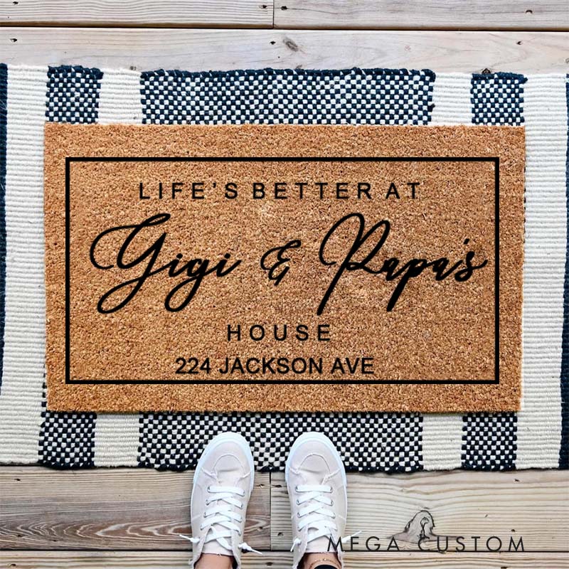 Personalized Life's Better At Custom House Doormat Custom Name Durable Coir Rug Decorative Accent For Entryways Housewarming Wedding Or Holiday Gifts