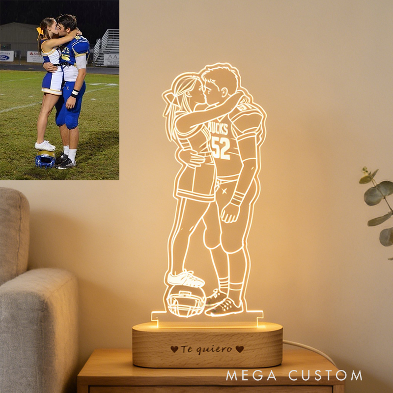 Personalized Couple Football Night Light with Custom Photo and Love Message Valentine’s Day