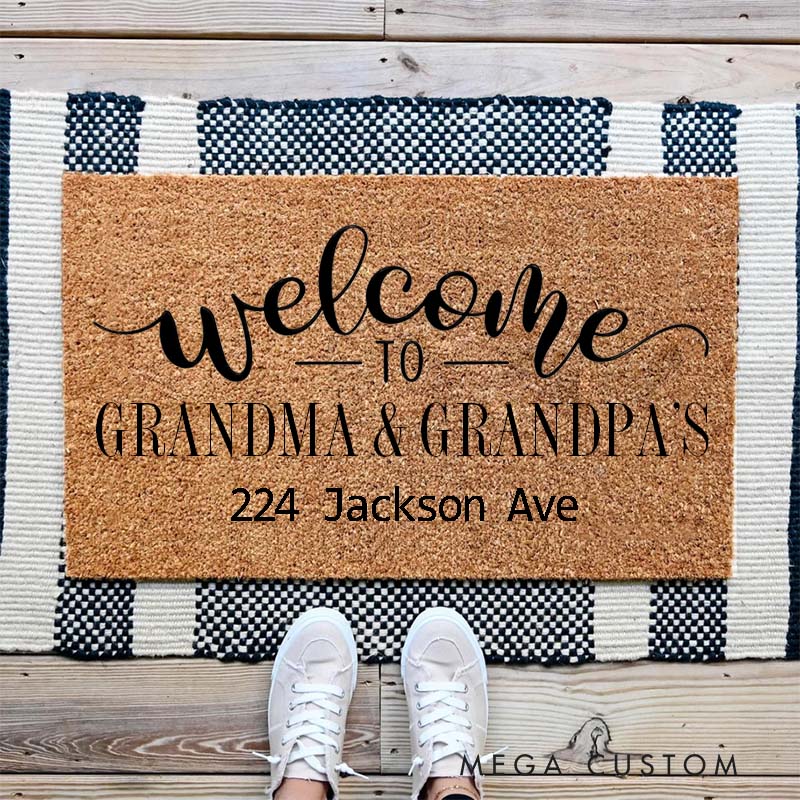 Personalized Welcome To Grandma and Grandpas Doormat Custom House Doormat Durable Coir Rug Stylish Decorative Accent For Entryways Housewarming Gifts