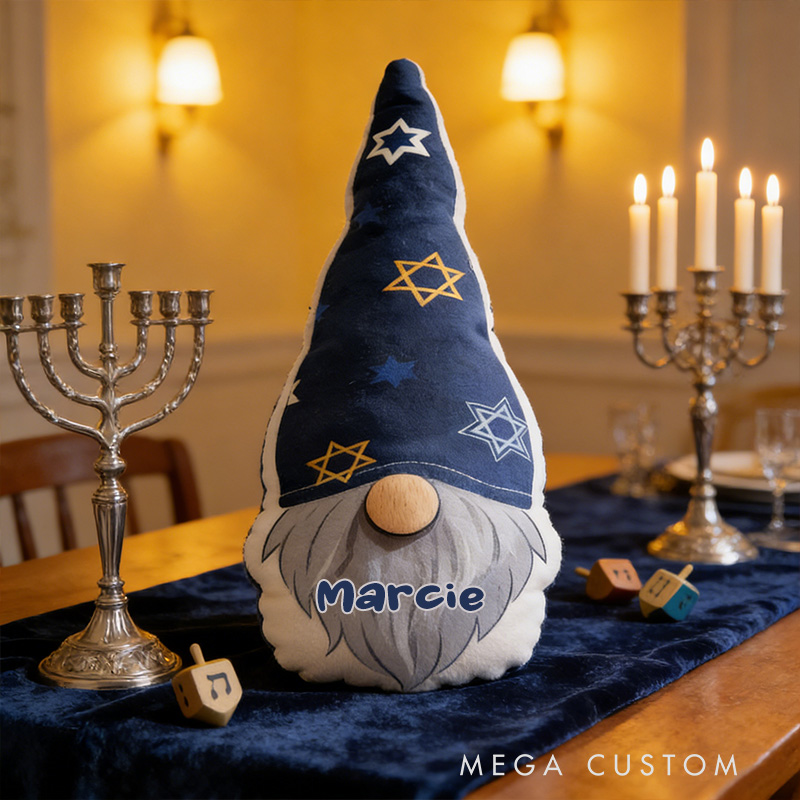Personalized Cute Hanukkah Gnome Pillow with Custom Name Religious Home Decor Star of David Pillow Happy Hanukkah Gift for Jewish Family