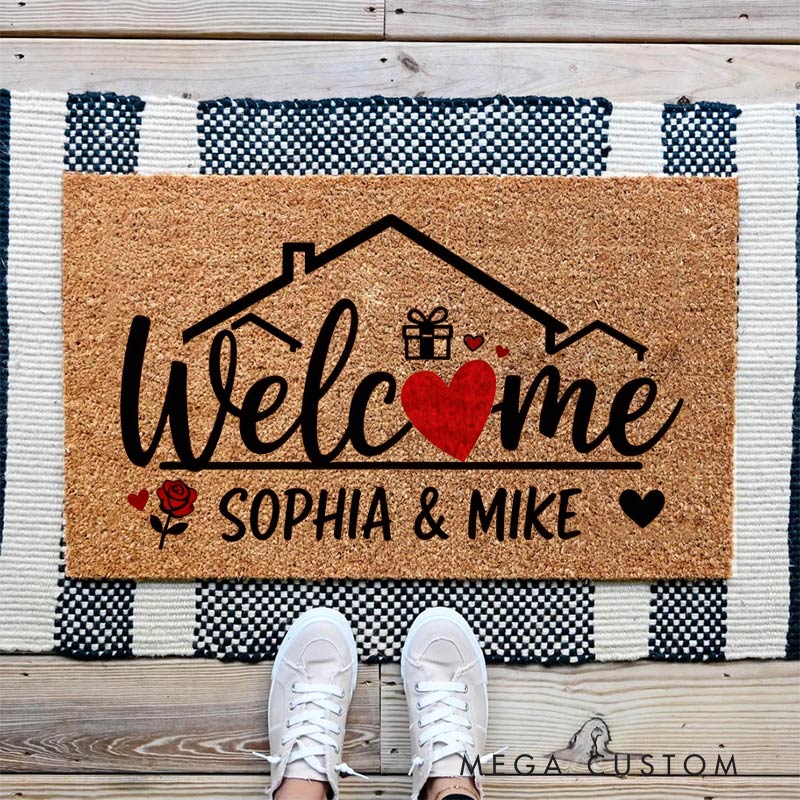 Personalized Home Doormat Custom Welcome Mat with Name for Couple Valentine's Day Gifts Housewarming Gift