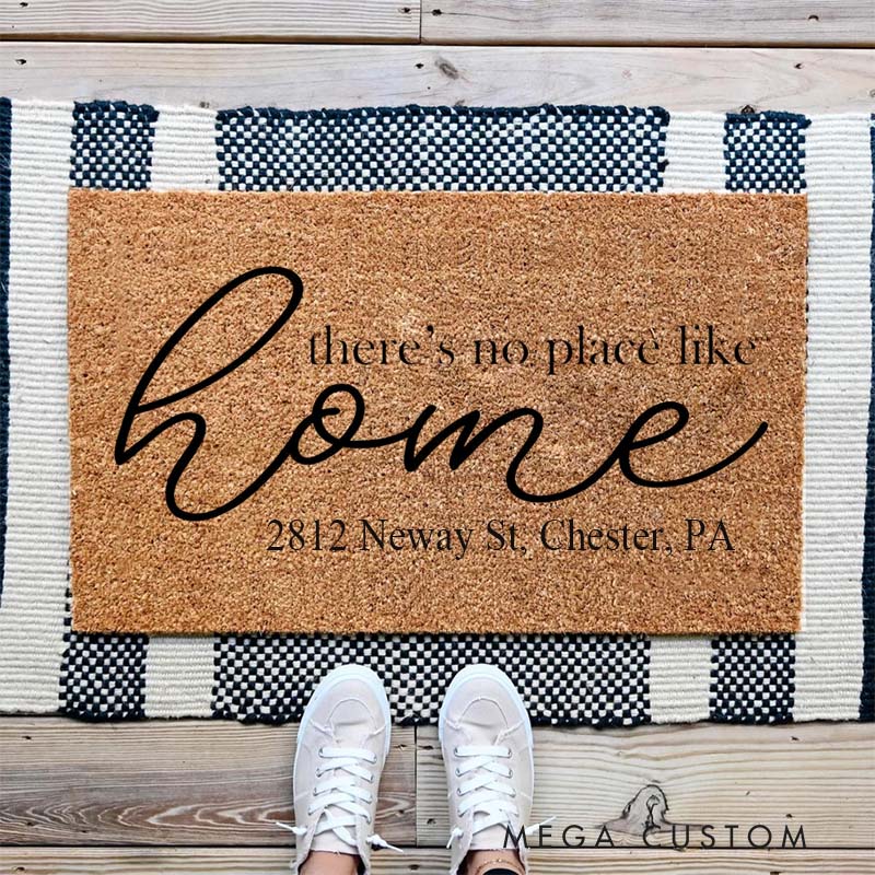 Personalized There's No Place Like Home Doormat Custom Address Design Durable Coir Rug Decorative Accent For Entryways Housewarming Gifts