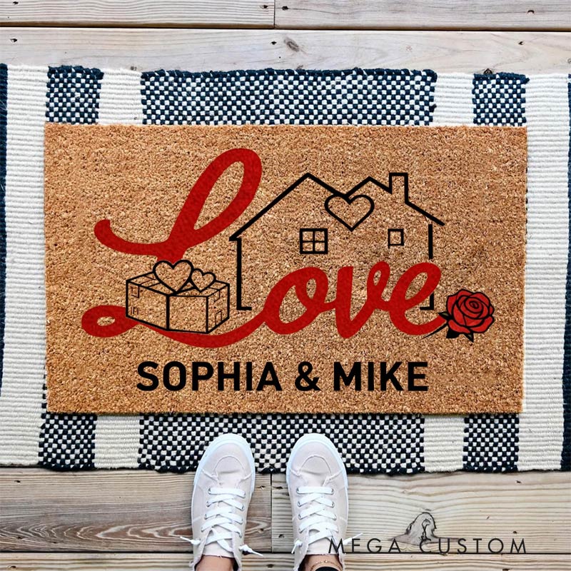 Personalized Home Doormat Custom Welcome Mat with Name for Couple Valentine's Day Gifts Housewarming Gift