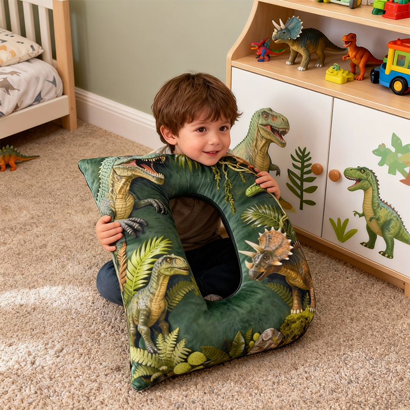 Dinosaur World Initial Graphic 3D Print Pillow with Name Christmas Gift for Kids