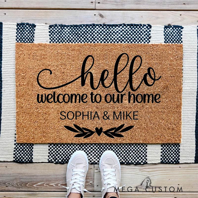 Personalized Welcome Doormat Custom Home Mat with Name for Couple Valentine's Day Gifts Housewarming Gift