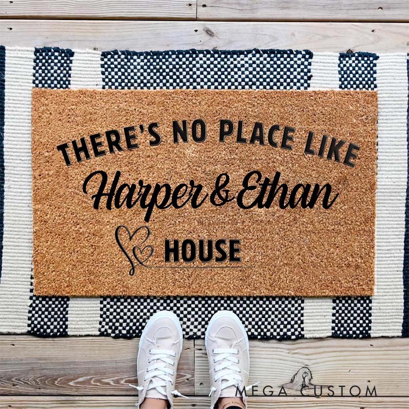 Personalized There's No Place Like Custom Couple House Doormat Durable Coir Rug Decorative Accent For Entryways Wedding Anniversary Or Love Gifts