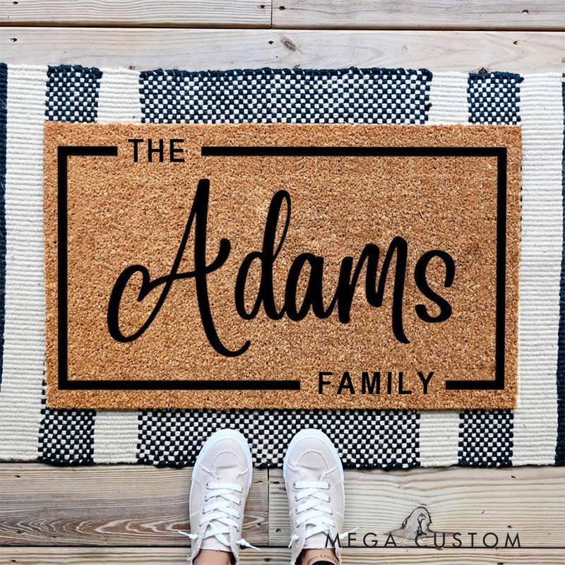 Personalized Welcome Doormat Custom Last Name with Border Mat Housewarming Gift