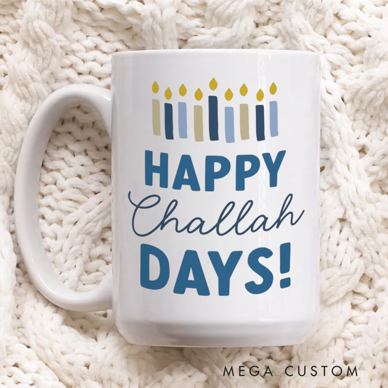 Personalized Happy Challah Days Ceramic Mug with Name Hanukkah Coffee Mug Religious Gift Happy Hanukkah Gift for Jewish people