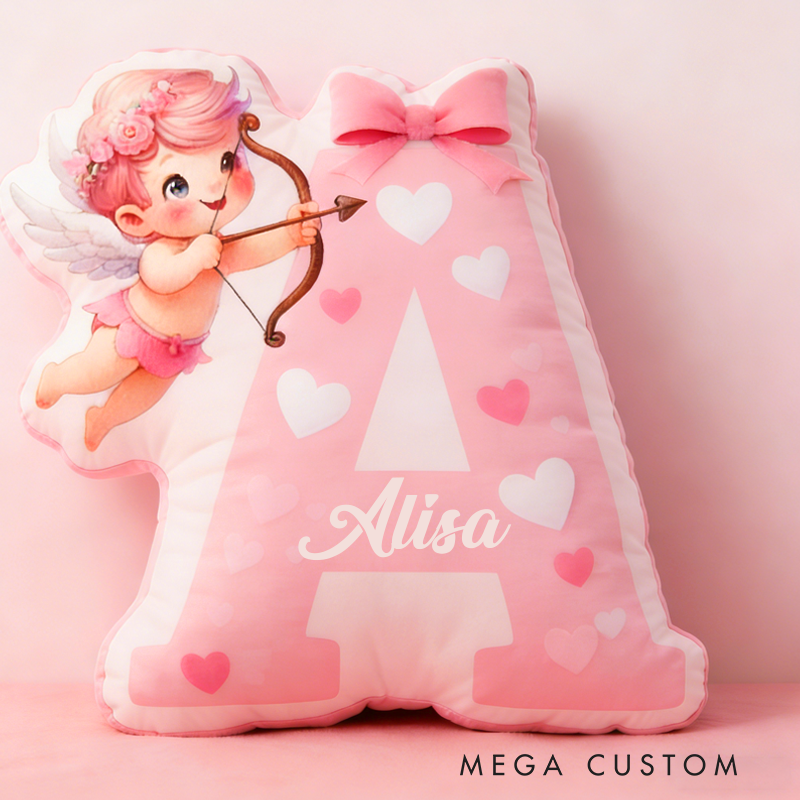 Personalized Cupid Initial Letters Pillow Custom Name Valentine's Day Gift Pillow Soft Decorative Graphic 3D Print Pillow for Her