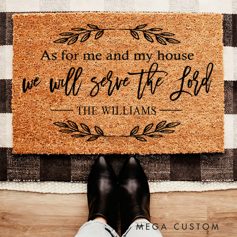 Personalized As for Me and My House We will Serve the Lord Joshua 24:15 Doormat with Family Name Non-Slip Welcome Mat Religious Housewarming Gift