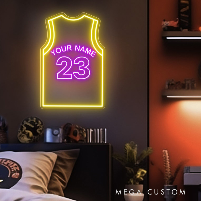 Personalized LED Basketball Neon Light Featuring Your Name and Jersey for Players and Fans