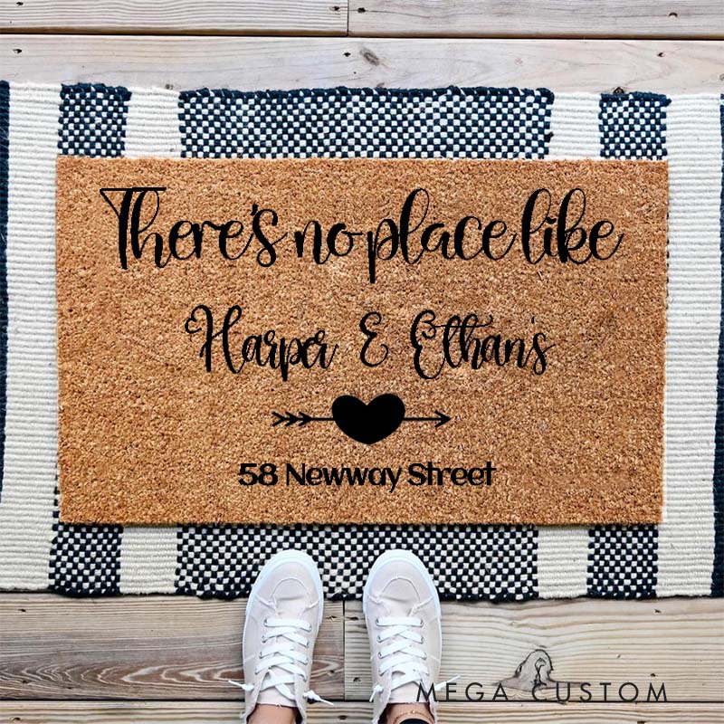 Personalized There's No Place Like Custom Couple House Doormat Custom Durable Coir Rug Decorative Accent For Entryways Or Anniversary Gifts