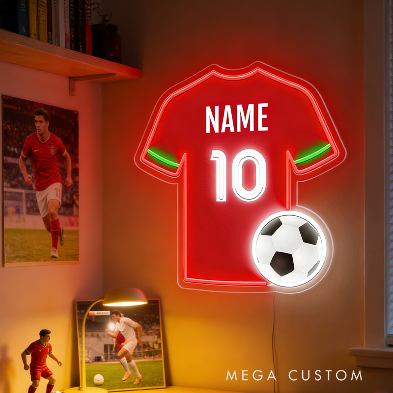 Personalized LED Soccer Jersey Neon Sign with Custom Name and Number for Soccer Enthusiast