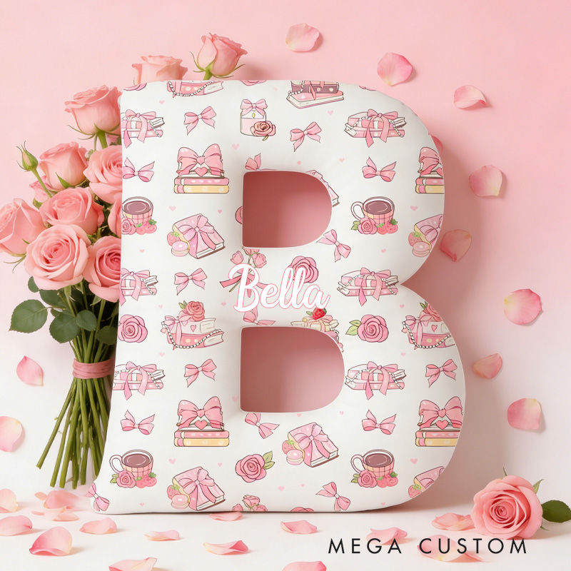 Personalized Flower Book Alphabet Throw Pillow Graphic 3D Coffee Book Letter Pillow with Name for Girlfriend Wife Book Lover Bookish Bookworm Valentines Day Gift