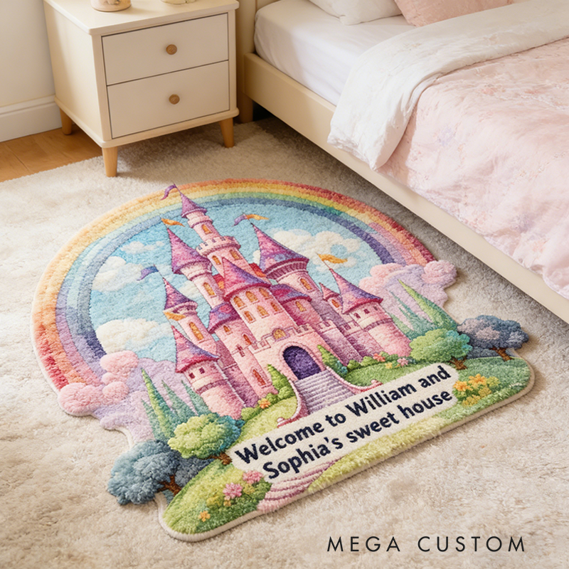 Personalized Fairy Tale Castle Area Custom Name Welcome Mat New Home Gift Housewarming Wedding Gift for Couples