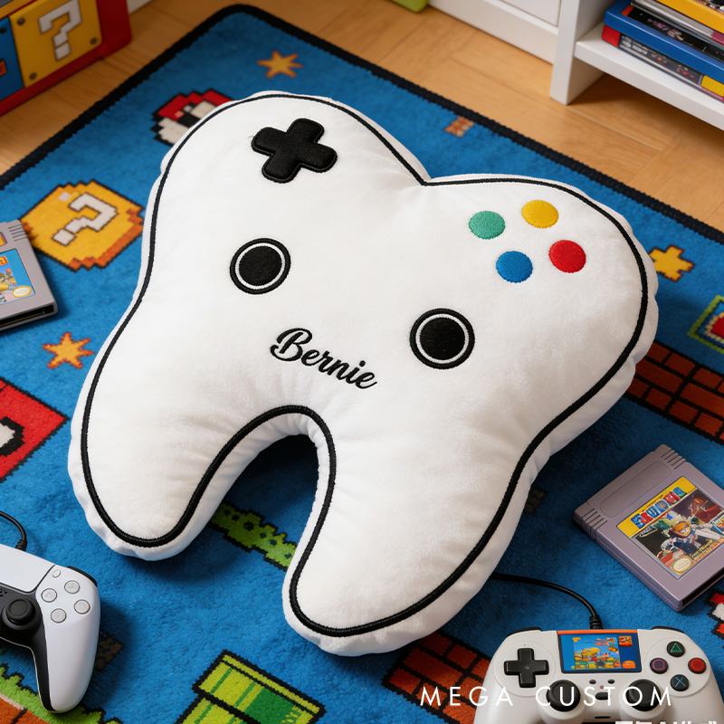 Personalized Gaming Controller Pillow for Kids Tooth Game Controller Pillow Custom with Name Gift for Game Kids
