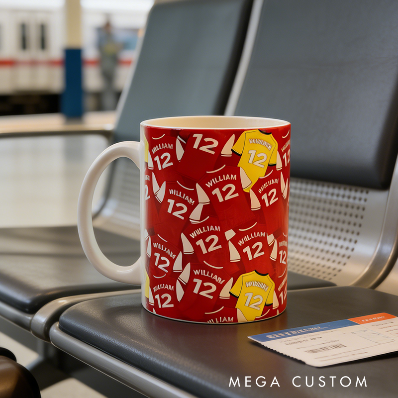 Personalized Soccer Jersey Mug with Custom Name and Number Design