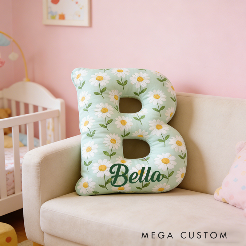 Personalized Letter Daisy Pillow Initial Flower Throw Pillow Custom Holiday Home Decor Letter Pillow for Girl Friend