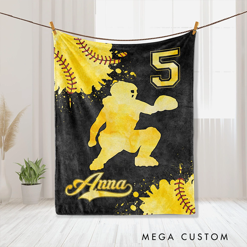 Personalized Softball Blanket with Custom Name and Number Design