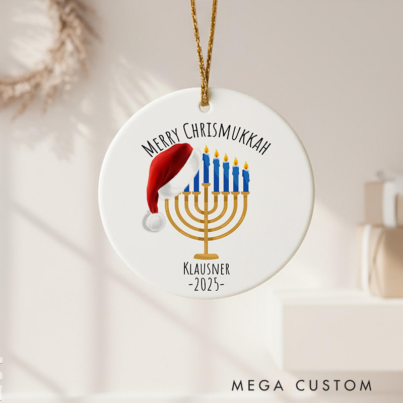 Personalized Chrismukkah Ornament with Custom Name and Year Religious Decor Hanukkah & Christmas Ceramic Keepsake Gift Merry Chrismukkah Gift