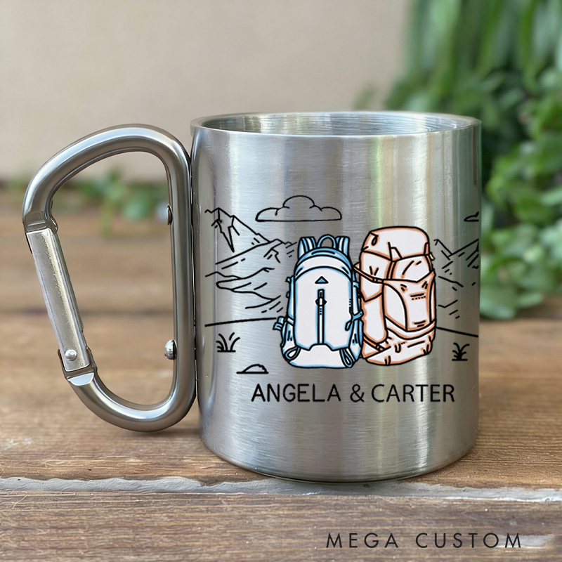 Personalized Partner Carabiner Mug Hiker Mountains Tea Cup Coffee Mug Stainless Steel Mug Valentine's Day Gift Set Couple Outdoor Gift