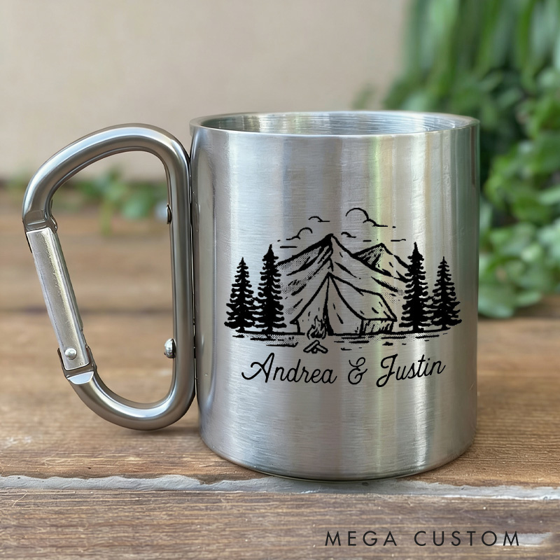 Personalized Customizable Stainless Steel Mug Hiker Mountain Silhouette Mug Couple Outdoor Hiking Gift