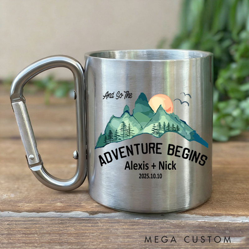 Personalized Wedding Camping Mug Adventure Mountains Couples Campfire Mugs Engagement Wedding Gift for Couple Outdoor