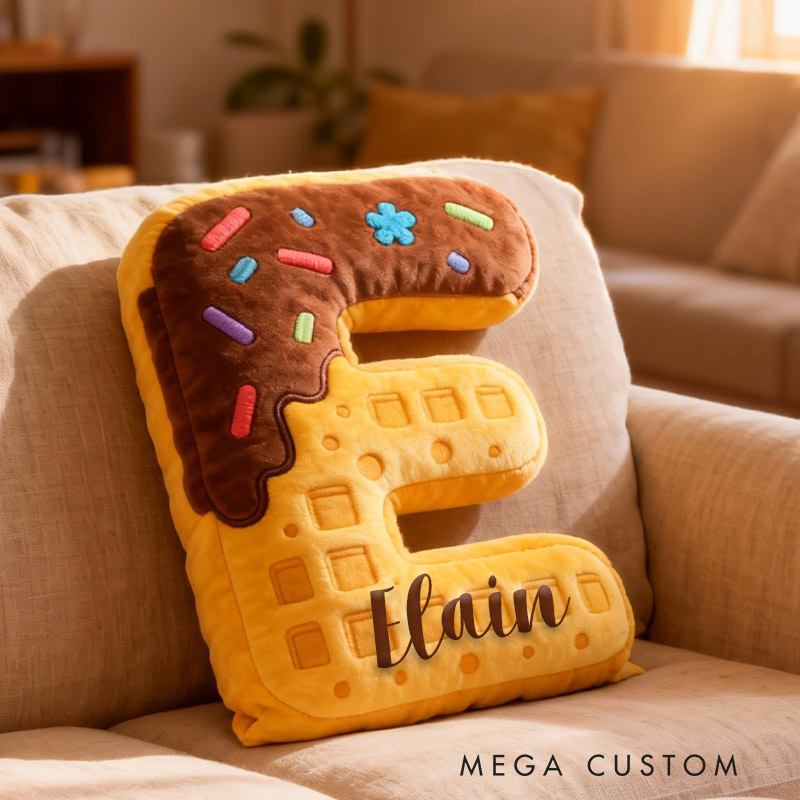Personalized Waffle Cone Initial Pillow Graphic 3D Print Pillow with Name for Baking Lovers 