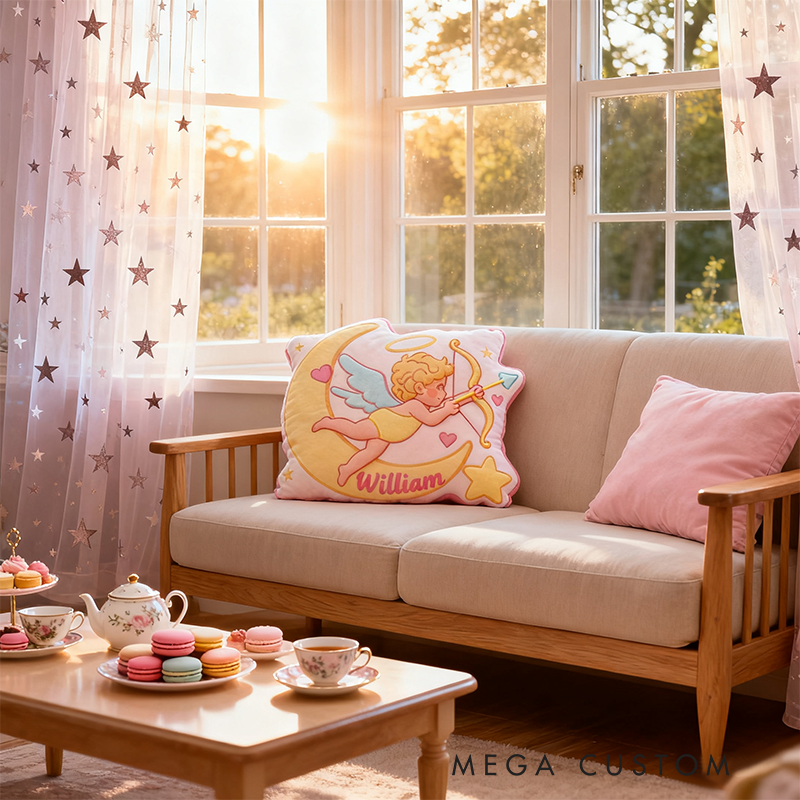 Personalized Name Cupid Moon Pillow Custom Name Valentine's Day Gift Pillow Soft Decorative Graphic 3D Print Pillow for Her