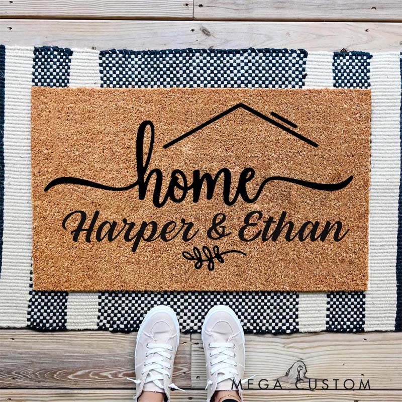 Personalized Couple House Doormat Custom Name Durable Coir Rug Decorative Accent For Entryways Wedding Anniversary Housewarming Or Weddings Gifts