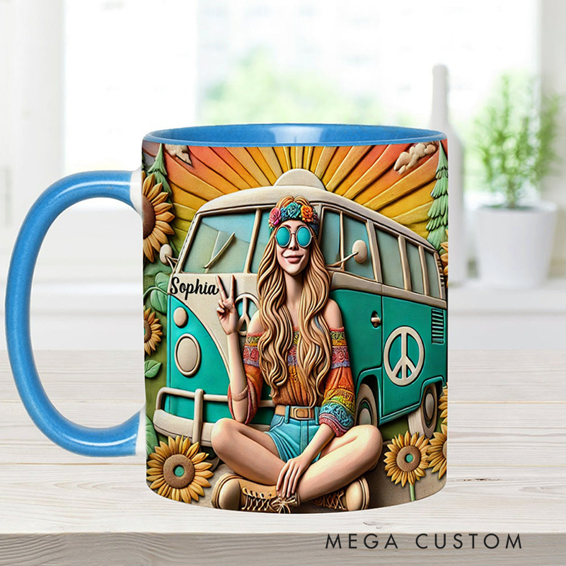 Personalized Hippie Soul Accent Mug Colorful Hippie Car Hippie Coffee Mug Bohemian Coffee Mug