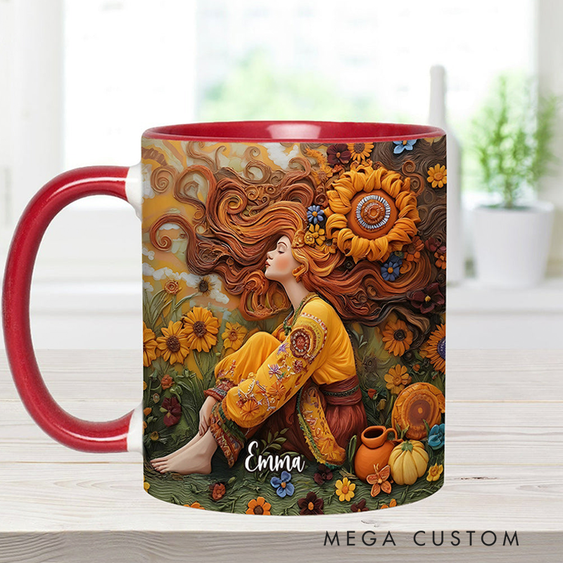 Personalized Hippie Accent Mug Custom Name Hippie Lover Gifts Colorful Hippie Coffee Mug Bohemian Coffee Mug