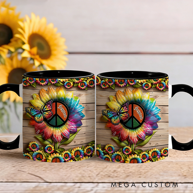 Personalized Hippie Accent Mug Custom Name Hippie Flower Hippie Coffee Mug Bohemian Coffee Mug