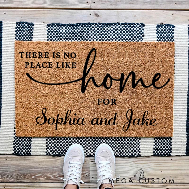 Personalized Welcome Doormat There Is No Place Like Home Custom Home Mat with Name for Couple Family Gift Housewarming Gift