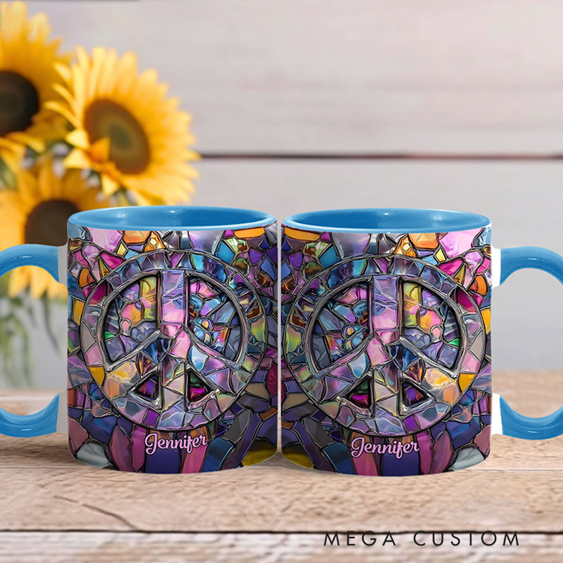 Personalized Hippie Accent Mug Custom Name Hippie Soul Peace Love Mug for Music Lover Gift