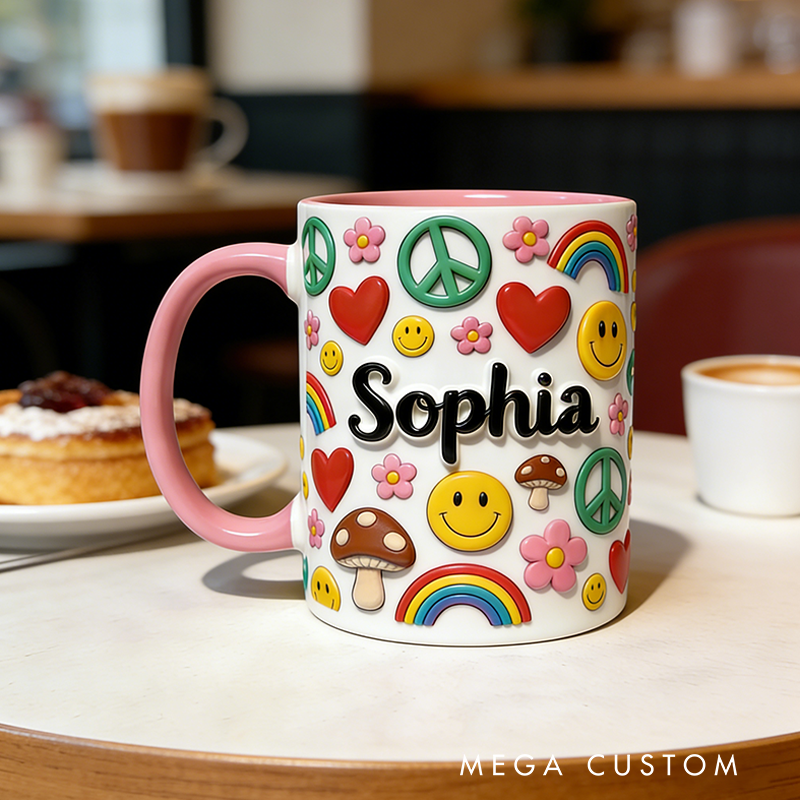 Personalized Hippie Accent Mug Custom Name Colorful Hippie for Music Lover Gift