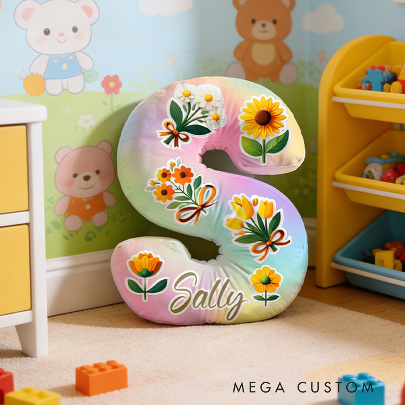 Personalized Initial Pillow Sunflower and Daisy Custom Name Pillow for Girls Gardening Lovers Gift 