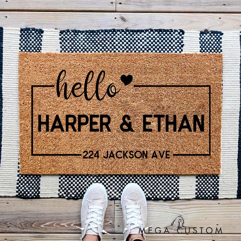 Personalized Hello Custom Couple House Doormat Durable Coir Rug Decorative Accent For Entryways Housewarming Or Wedding Gifts