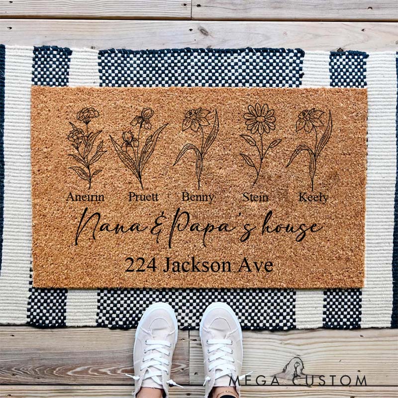 Personalized Nana&Papa’s House Doormat Custom Family House Doormat With Names Gifts for Grandparents Housewarming Gifts Home Decor