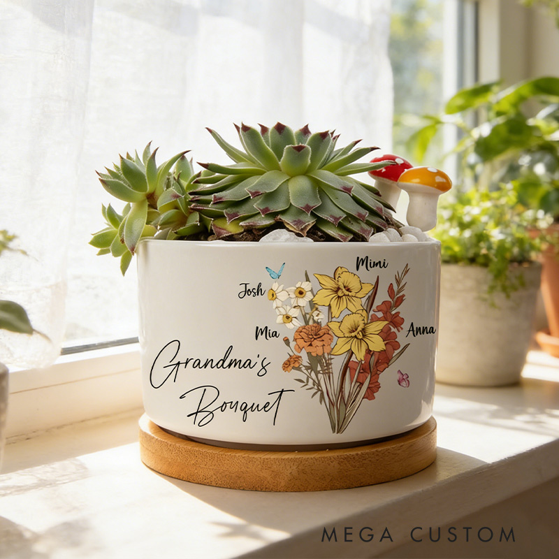 Personalized Birth Flower Succulent Planter Mother's Day Gift Gift for Grandma Custom Name Flower Plant Pot Garden Lover Gift 