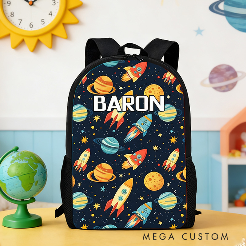 Personalized Rocket and Planet Backpack for Kids Space Exploration Lover Backpack Custom Name Gift for Kid
