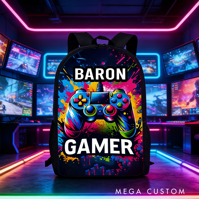 Personalized Gamer Backpack with Controller Art Backpack for Kids Custom Name Gift for Kid