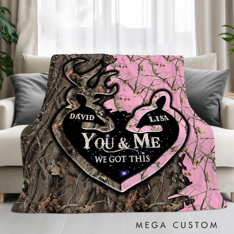 Personalized Deer Hunting Couple Throw Blanket Anniversary Gifts for Husband Hunting Gift for Husband Wife