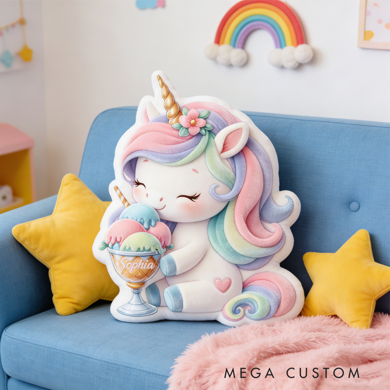Personalized Ice Cream Alphabet Throw Pillow Graphic 3D Print Dream Horse Pillow with Name for Kids Girl Boy Baker Gifts Loving Room Decor