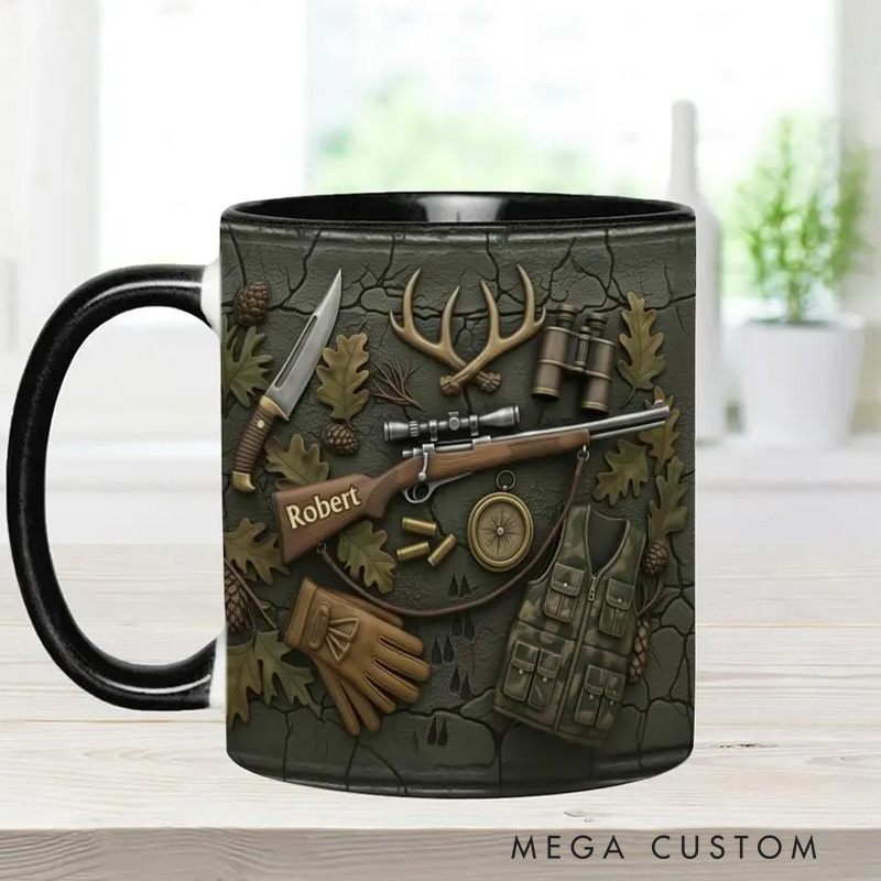 Personalized Hunting Stuff Accent Mug Wild Animal Hunter Cup Deer Buck Hunting Camo Two Tone Coffee Mug Gift for Hunting