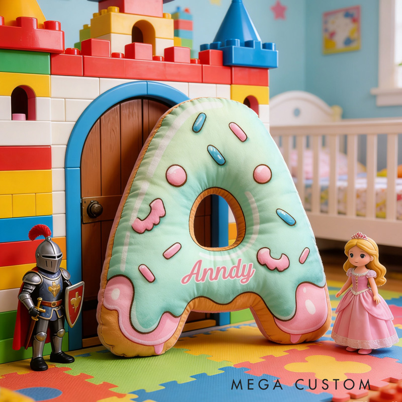 Personalized Donut Alphabet Throw Pillow Graphic 3D Print Letter Pillow with Name for Girl Boy Kids Initial Pillow Baking Lover Gifts