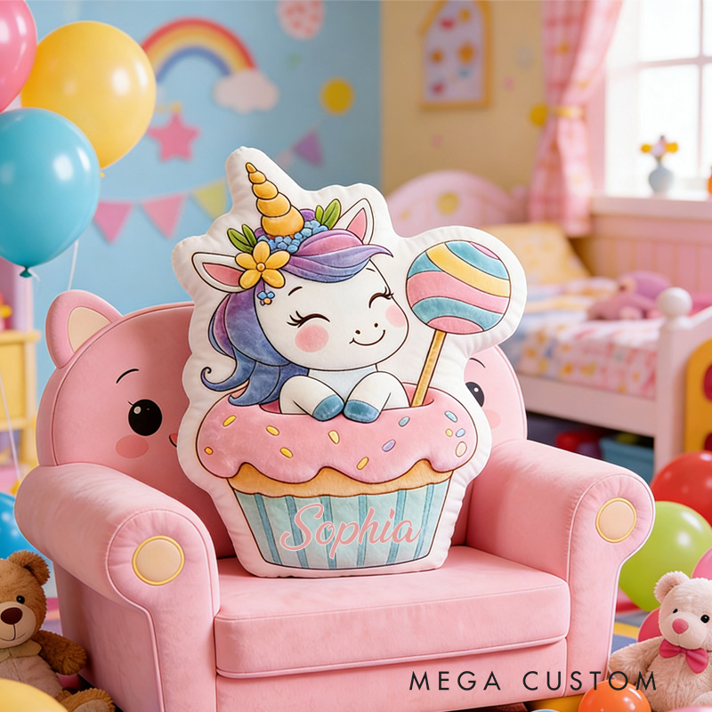 Personalized Cupcake Throw Pillow Graphic 3D Print Dream Horse Pillow with Name for Kids Girl Boy Baking Lover Gifts Loving Room Decor