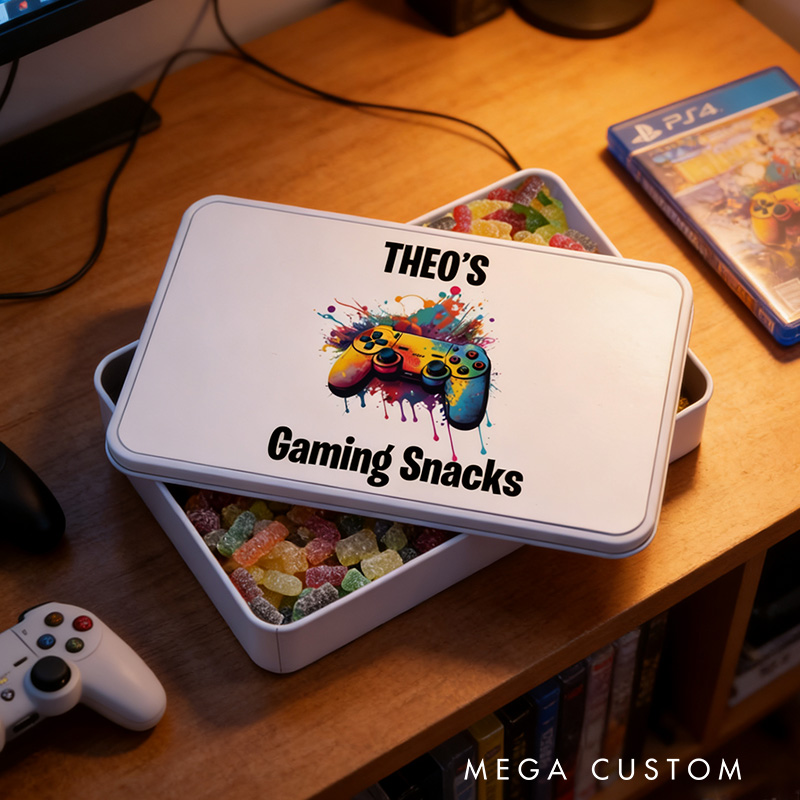 Personalised Gaming Snacks Tin Treat Box Gaming Snacks Storage Gift for Teenage Boy Gift for Gamer Lover