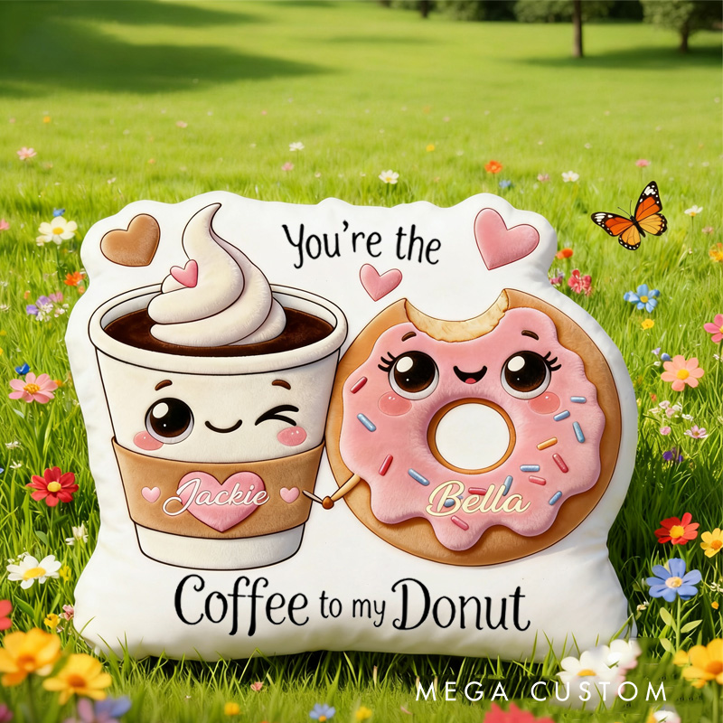 Personalized You are the Coffee to My Donut Throw Pillow Graphic 3D Print Couple Food Pillow with Name for Girlfriend Boyfriend Baking Lover Gifts Valentine's Day Gift