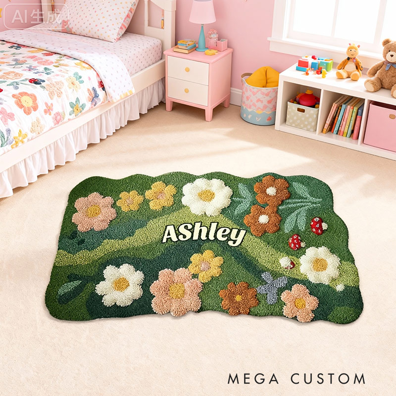 Personalized Name Doormat Custom Gardening Shaped Rug Garden Lover Gift Kids Gift Mother's Day Gift 
